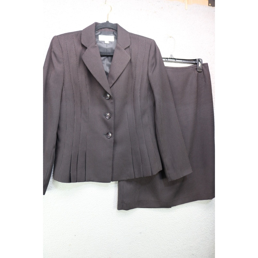 Le Suit Brown Tailored 2-Piece Skirt Suit-Sz 8-Lined-Office-Business-Career
